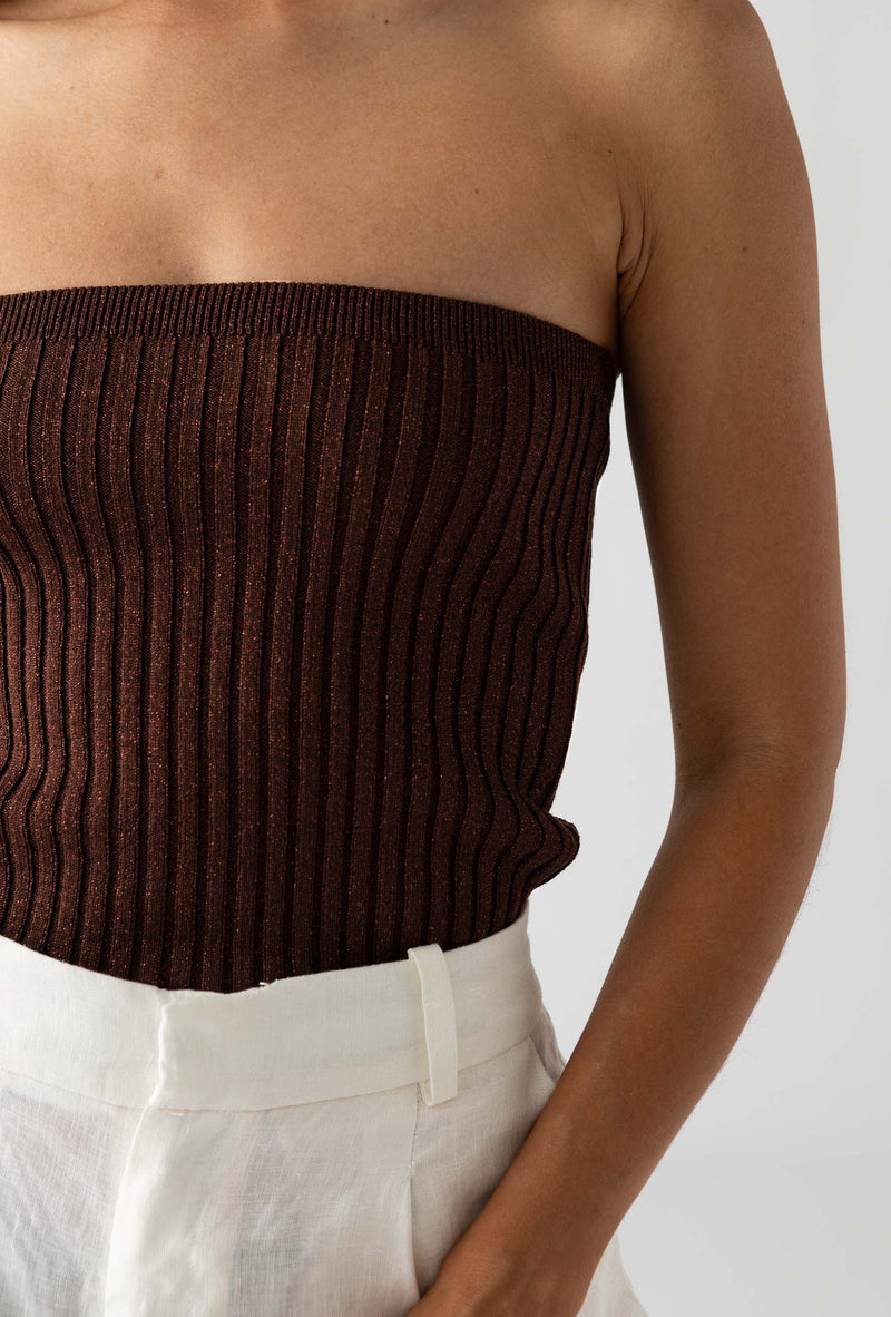 Strapless top brown