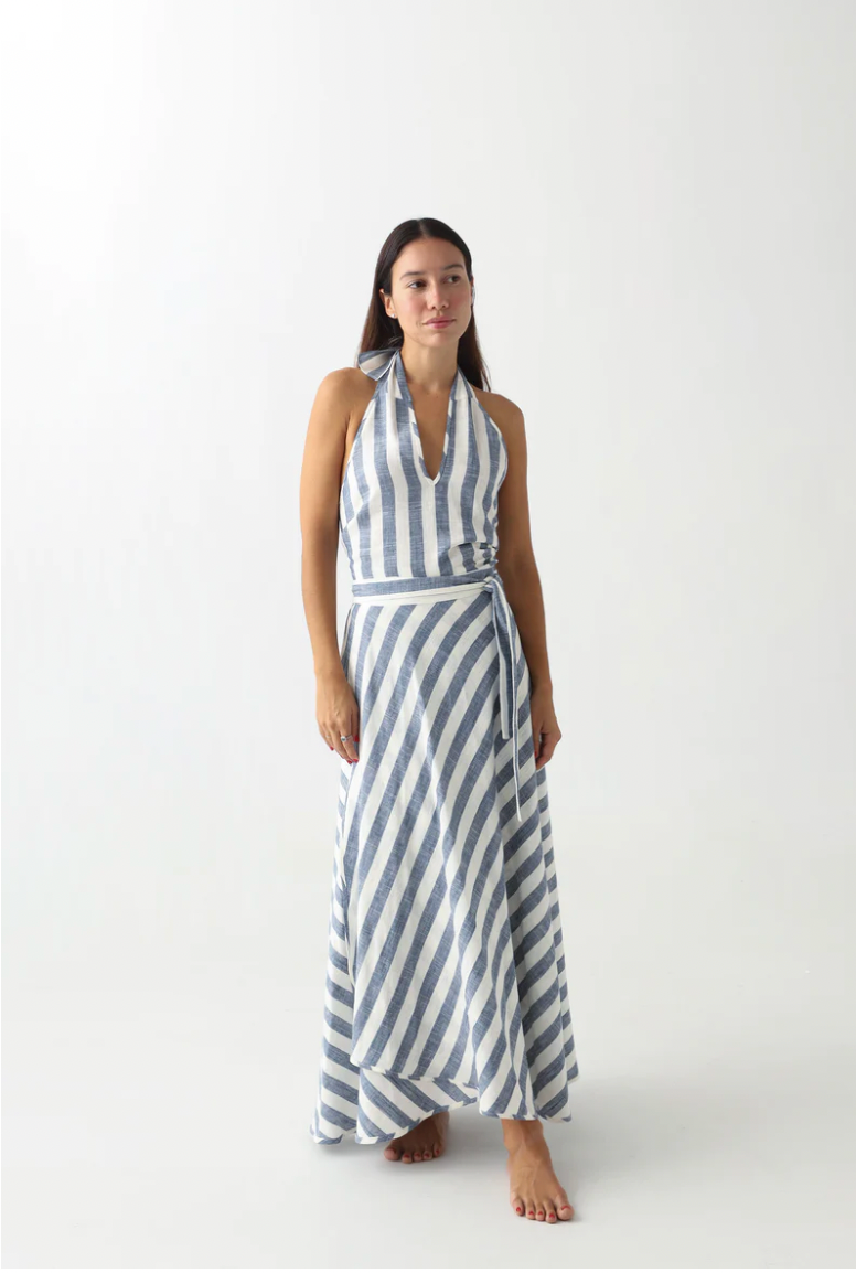 Wrap around total look blue